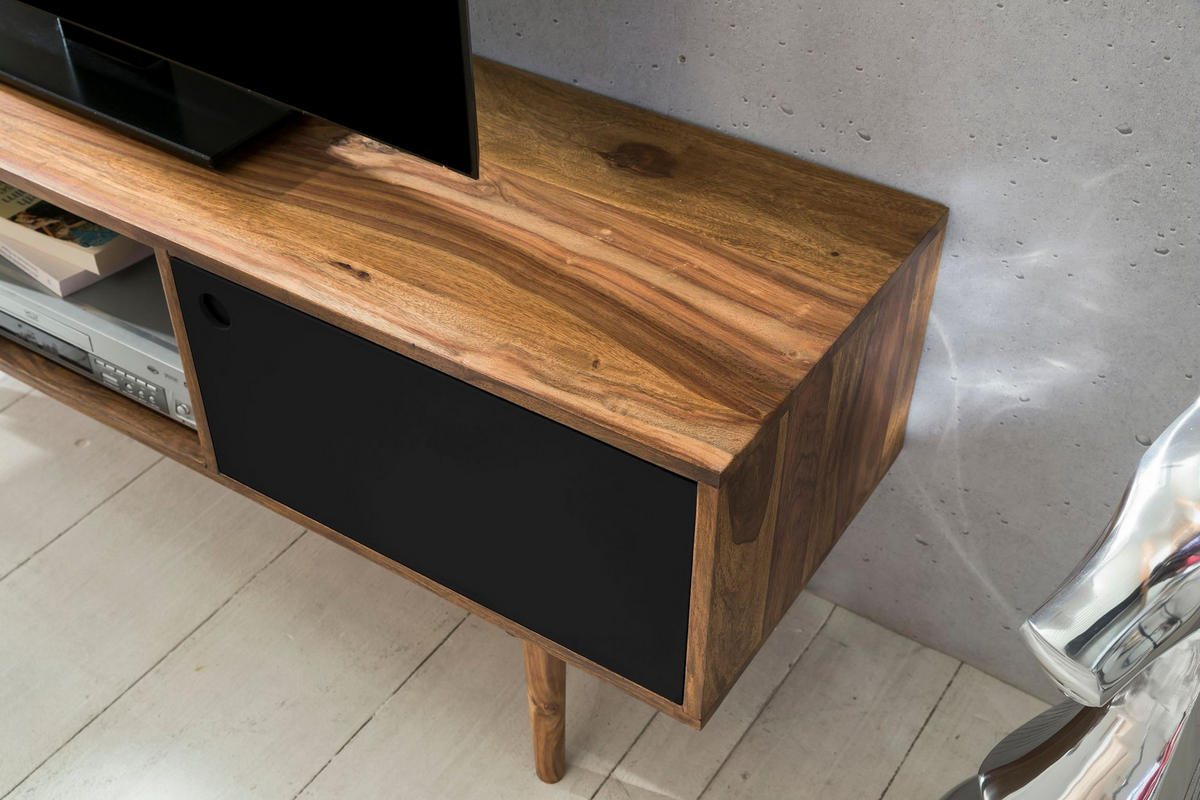 TV-LOWBOARD Massivholz, 2 Türen und Fach, Vintage-Stil, Schwarz 140x35x45 cm - Schwarz/Braun, Holz (140/45/35cm) - KADIMA DESIGN