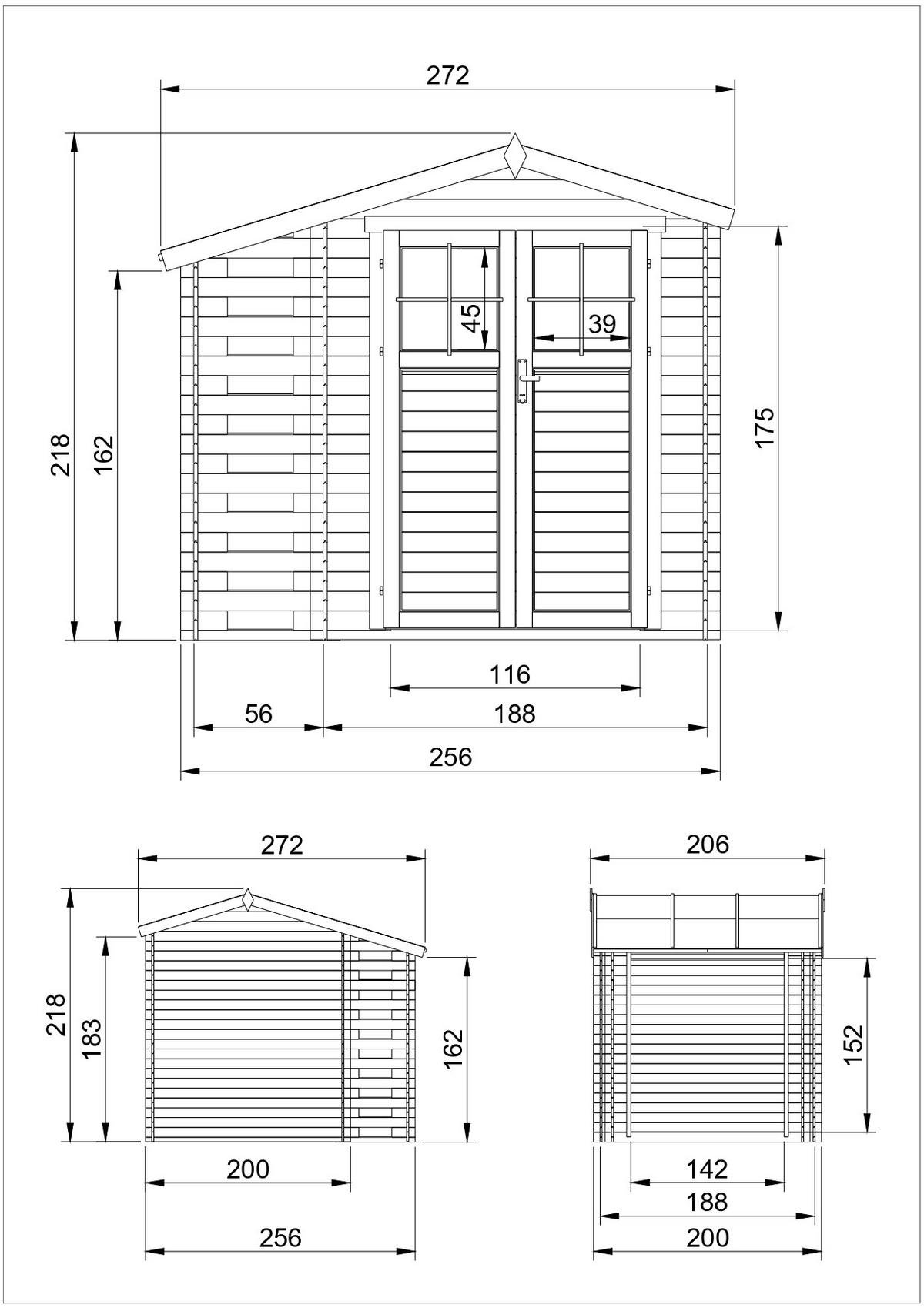HOLZHAUS GARTENHAUS mit Brennholzschuppen -Hochwertige abschließbare Tür - 3,53 + 0,97 m2 - M386F - Beige, Holz (272/218/206cm) - Timbela