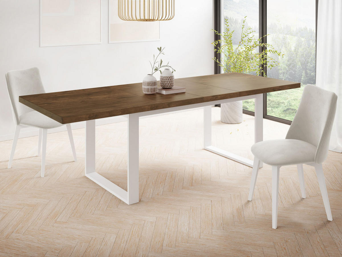 ESSTISCH Sana rechteckig ausziehbar, Lefkas Eiche 160/240/90/75 cm - Alteiche/Weiß, Holzwerkstoff/Metall (160/90/75cm) - WFL GROUP