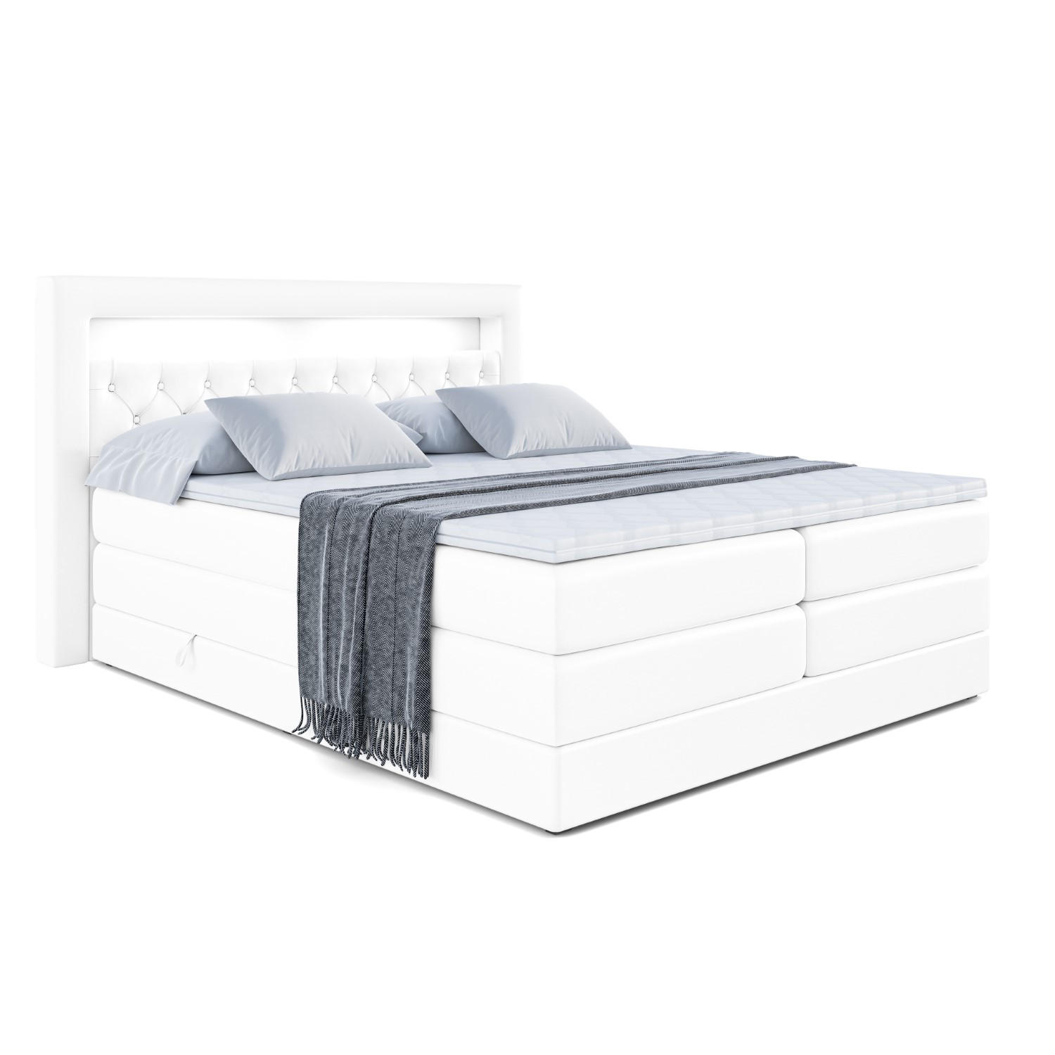 BOXSPRINGBETT NOEL GOLD KING - 160x200 - H3/H4 - Weiß Hochglanz - Weiß Hochglanz, Holzwerkstoff (160/200cm) - ALTDECOR