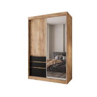 SCHIEBETÜRENSCHRANK PARMA 140, 2-türig Kleiderschrank mit 1 Spiegel, Moderne Garderobe, Schrank in Größe: 140 x 216 x 65 cm - Schwarz/Braun, Holzwerkstoff (140/216/65cm) - O-Sofa