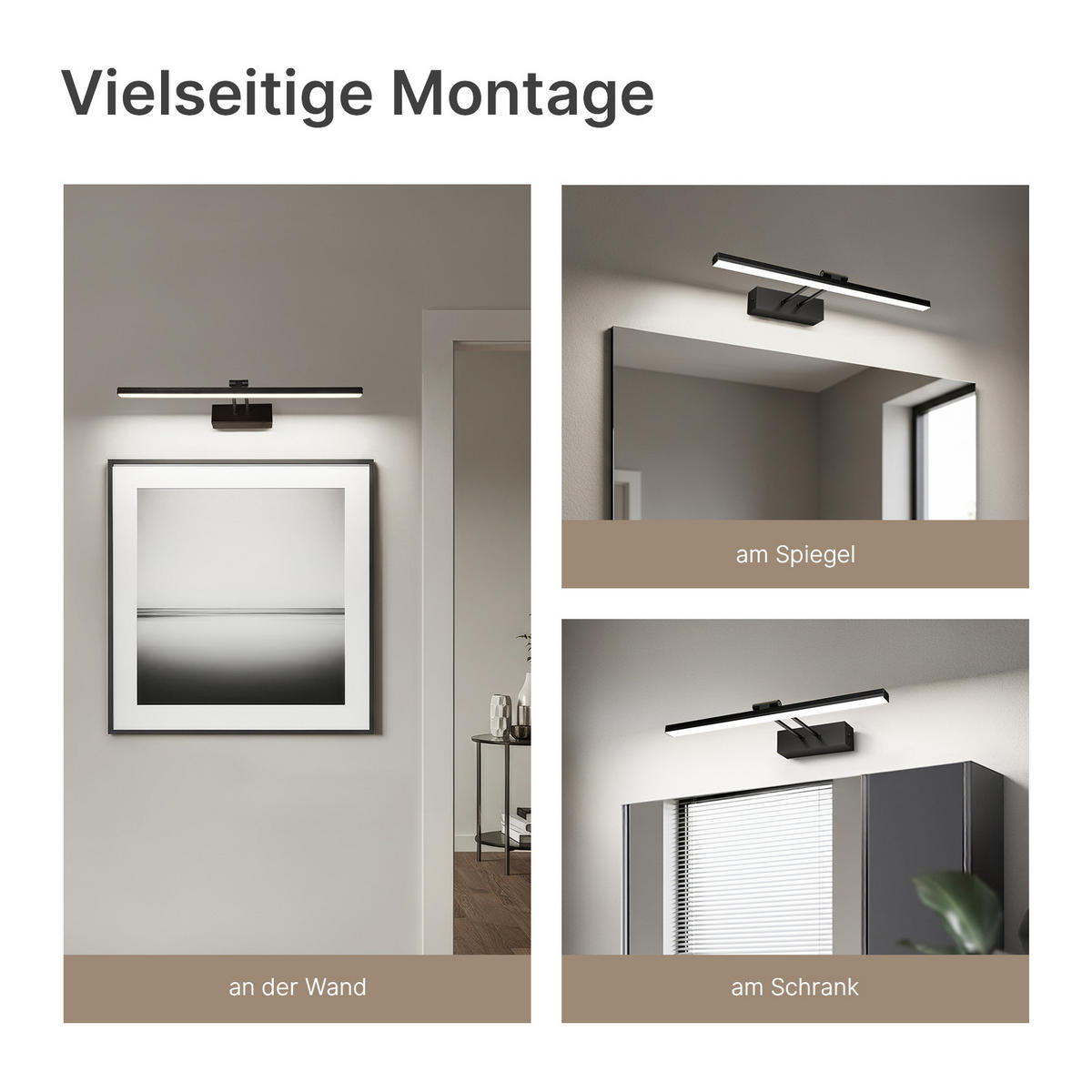 SPIEGELLEUCHTE LED Schwarz 6500K 40/16/4 cm - Schwarz, Kunststoff (4/40/16cm) - EMKE