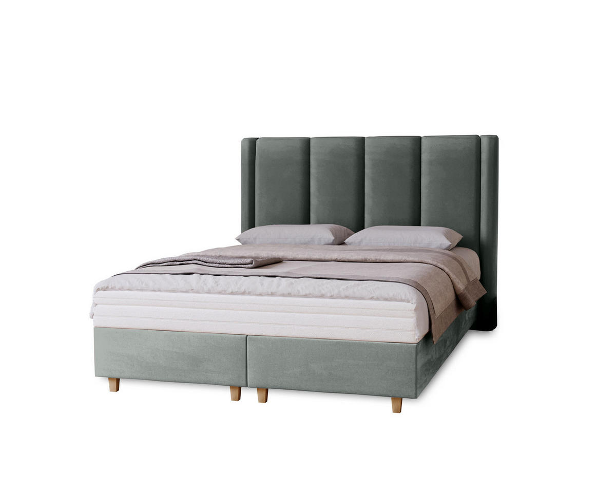 POLSTERBETT Bella, 160x200, Grau, Velourstoff, Doppelbett mit Matratze - Grau, Holz/Kunststoff (160/200cm) - Marpur