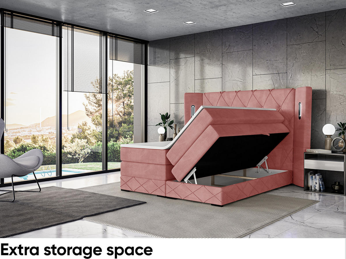 BOXSPRINGBETT Manuel - Schwarz/Rosa, Holzwerkstoff/Textil (140/200cm) - Meblini