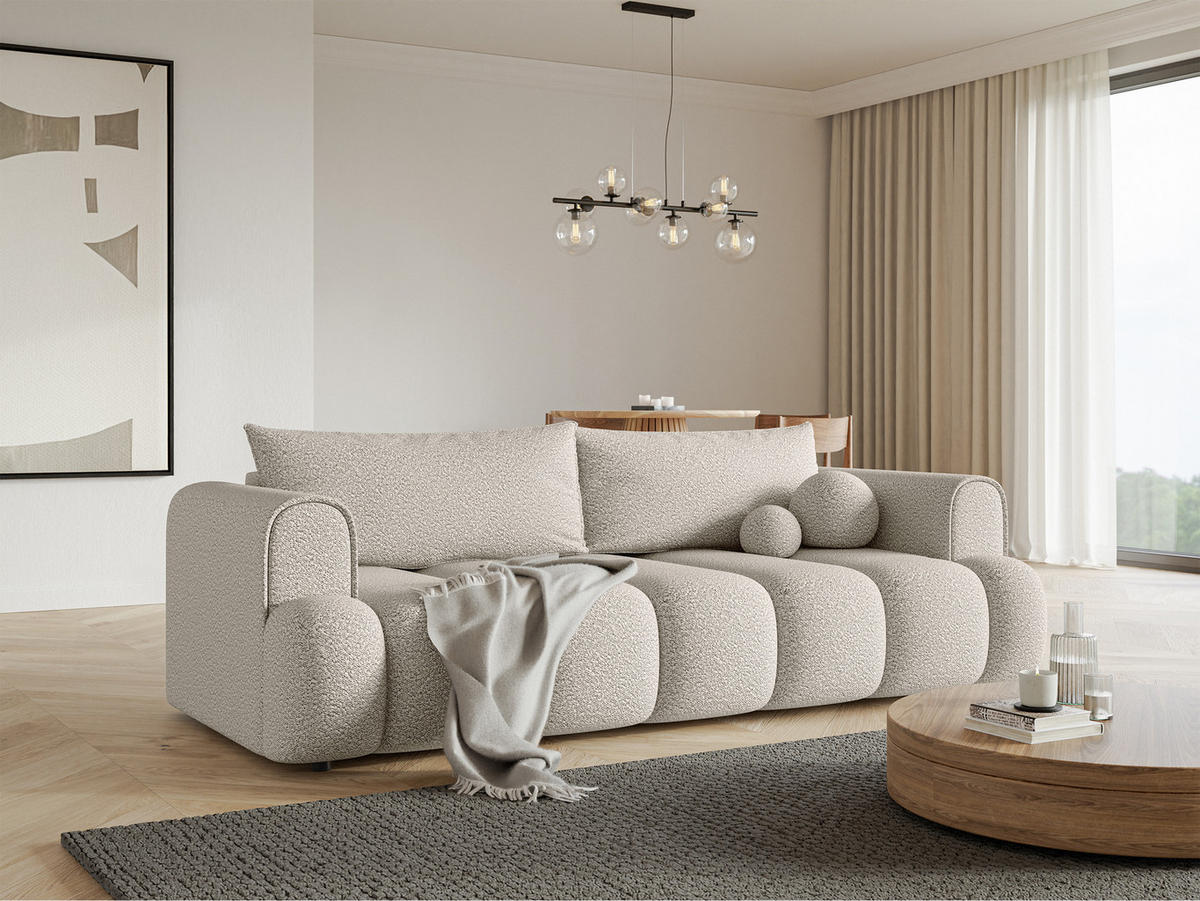 SCHLAFSOFA Dandelino Cremeweiß Boucle - Creme/Schwarz, Kunststoff/Textil (250/90/112cm) - Selsey