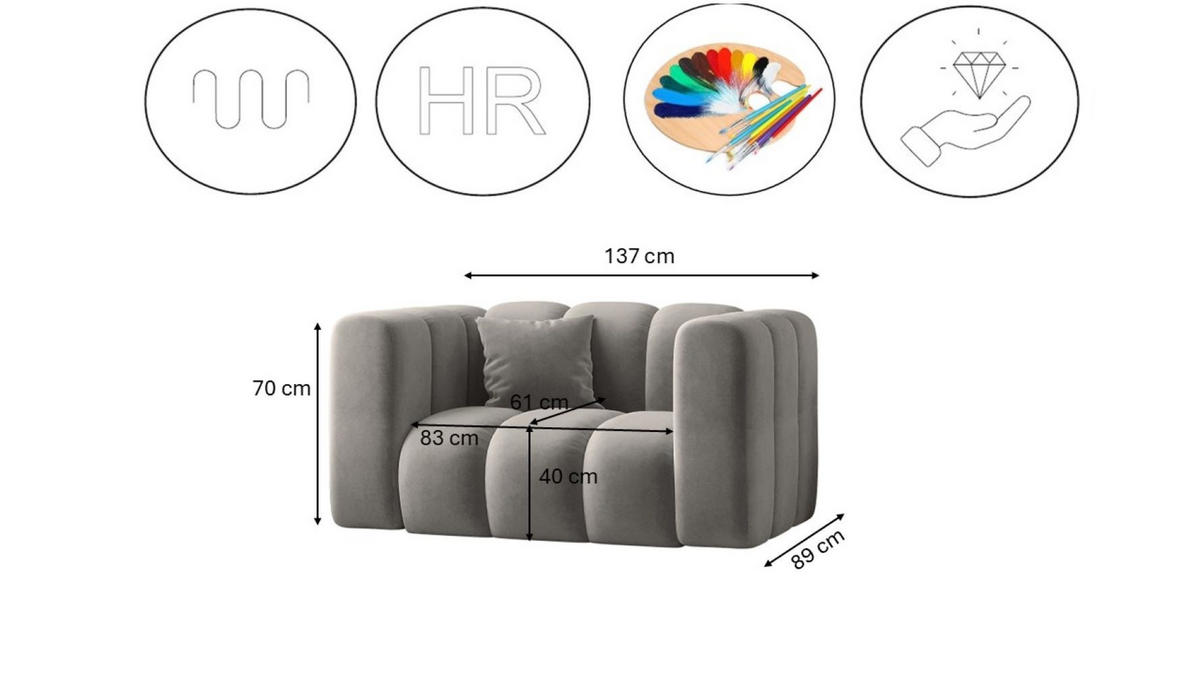SESSEL, Sofa Grand modular stoff Salvador Grau - Grau, Holz (137/70/89cm) - Kaiser Möbel