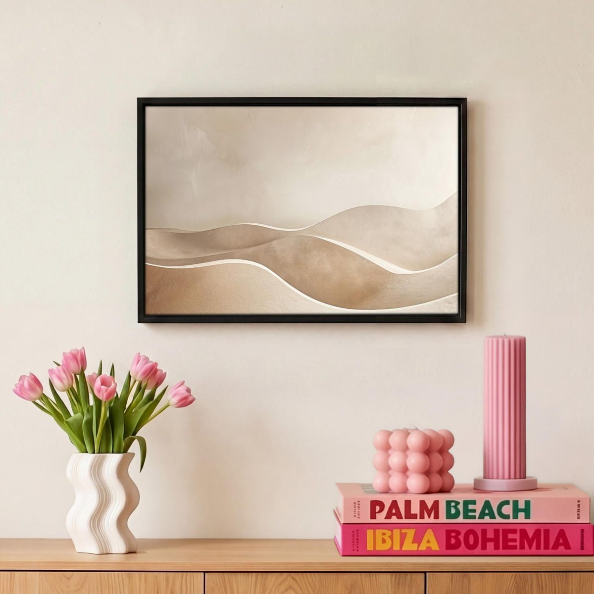 LEINWAND Bilder mit Rahmen - Beige - Natur - Abstrakt - Modern - 30x20 - Beige, Textil (30/20cm) - MuchoWow
