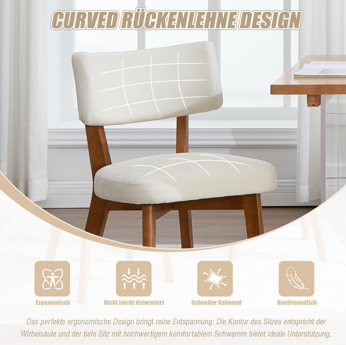 VIERFUSSSTUHL 54,5/47/77 cm beige aus Holz mit Polsterung - Beige, Holz (47/77/54.5cm) - OKWISH