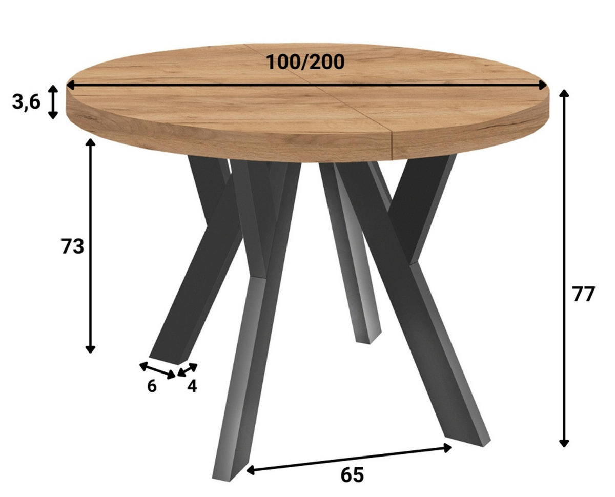 ESSTISCH Runder Ausziehbarer PERO 100/200 Franklin Nuss / Kaschmir - Kaschmir/Dunkelbraun, Holz (200/100/77cm) - Dekori_Interiors