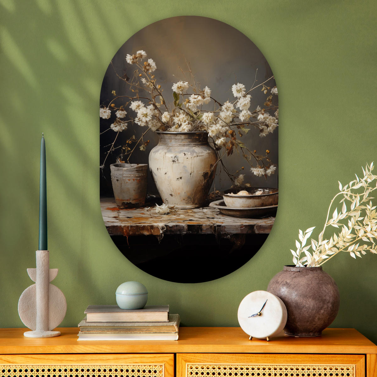 WANDBILD Stilleben - Blumen - Blumenstrauß - Vase - Wein 60x90 cm - Ecru, Kunststoff (60/90cm) - MuchoWow