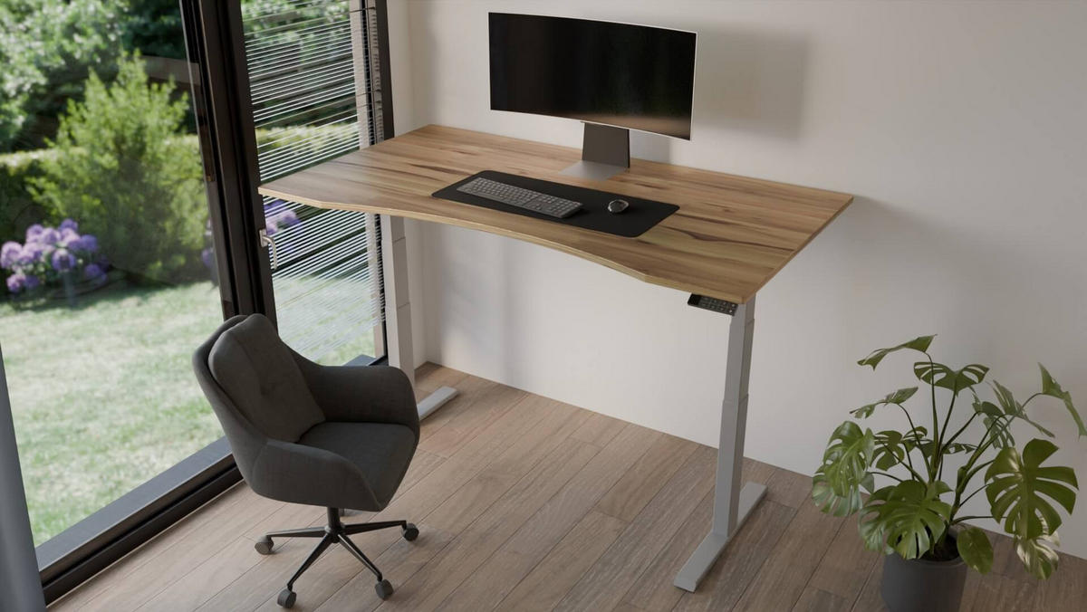 SCHREIBTISCH 150/80 elektrisch höhenverstellbar aus Kernbuche ergonomisch - Silber - Weiß/Braun, Holz (80/150/72.5cm) - MeinMassivholz