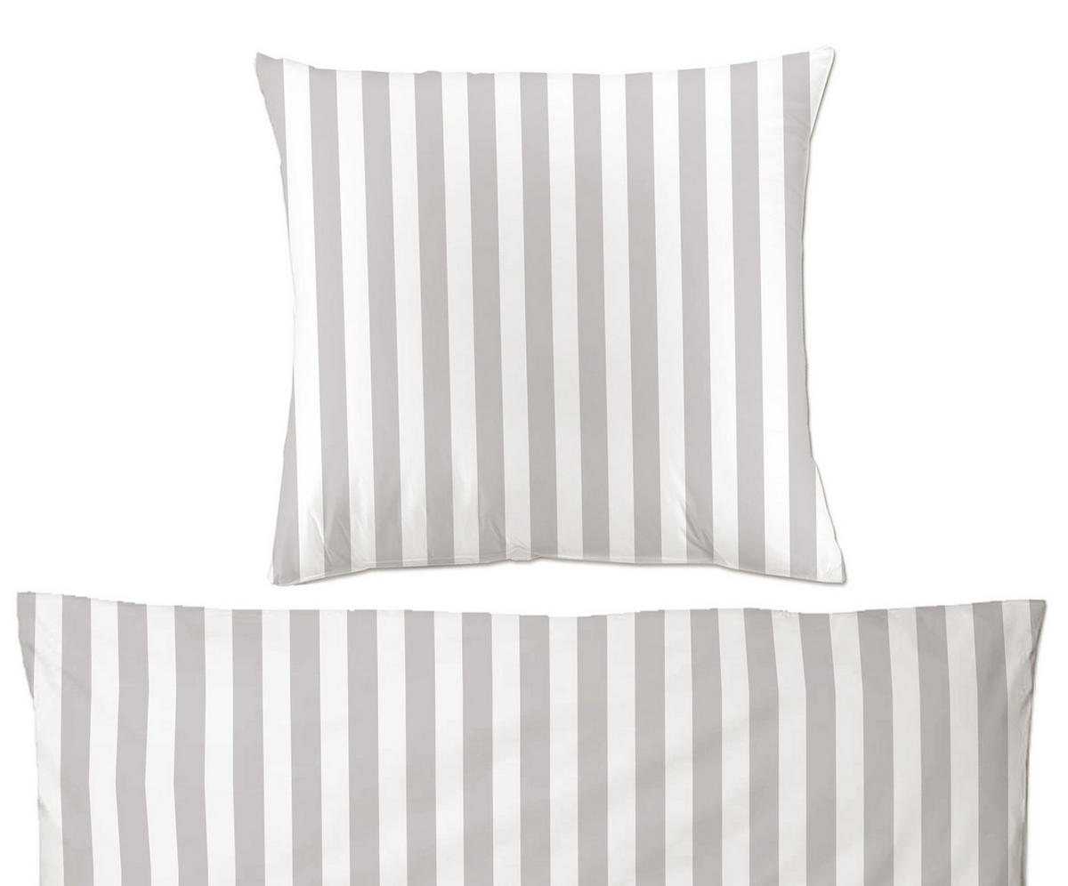 BETTWÄSCHE Biber 135x200 Grau gestreift Warmer Flanell Winter Bettbezug Streifen - Grau, Textil (135/200cm) - Carpe Sonno