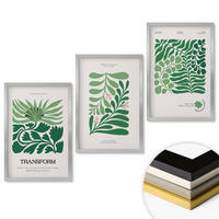 WANDBILDER 3er Set - 40x60 cm Silberner Rahmen - Formen grüner Blätter - Silberfarben, Kunststoff (40/60cm) - ArtPrintCave