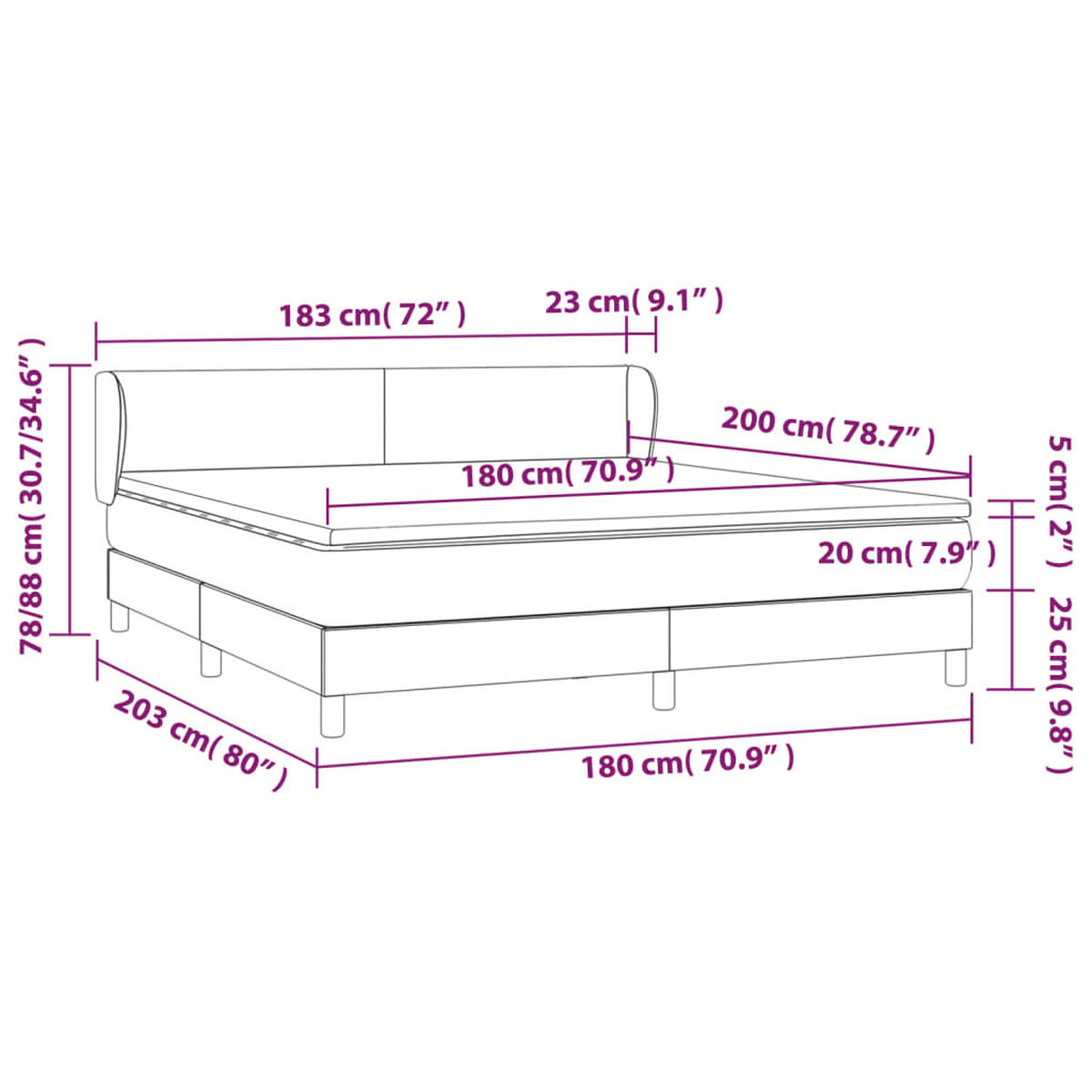 BOXBETT Mit Matratze Schwarz 180/200 Cm Samt - Weiß, Textil (180/200cm) - vidaXL