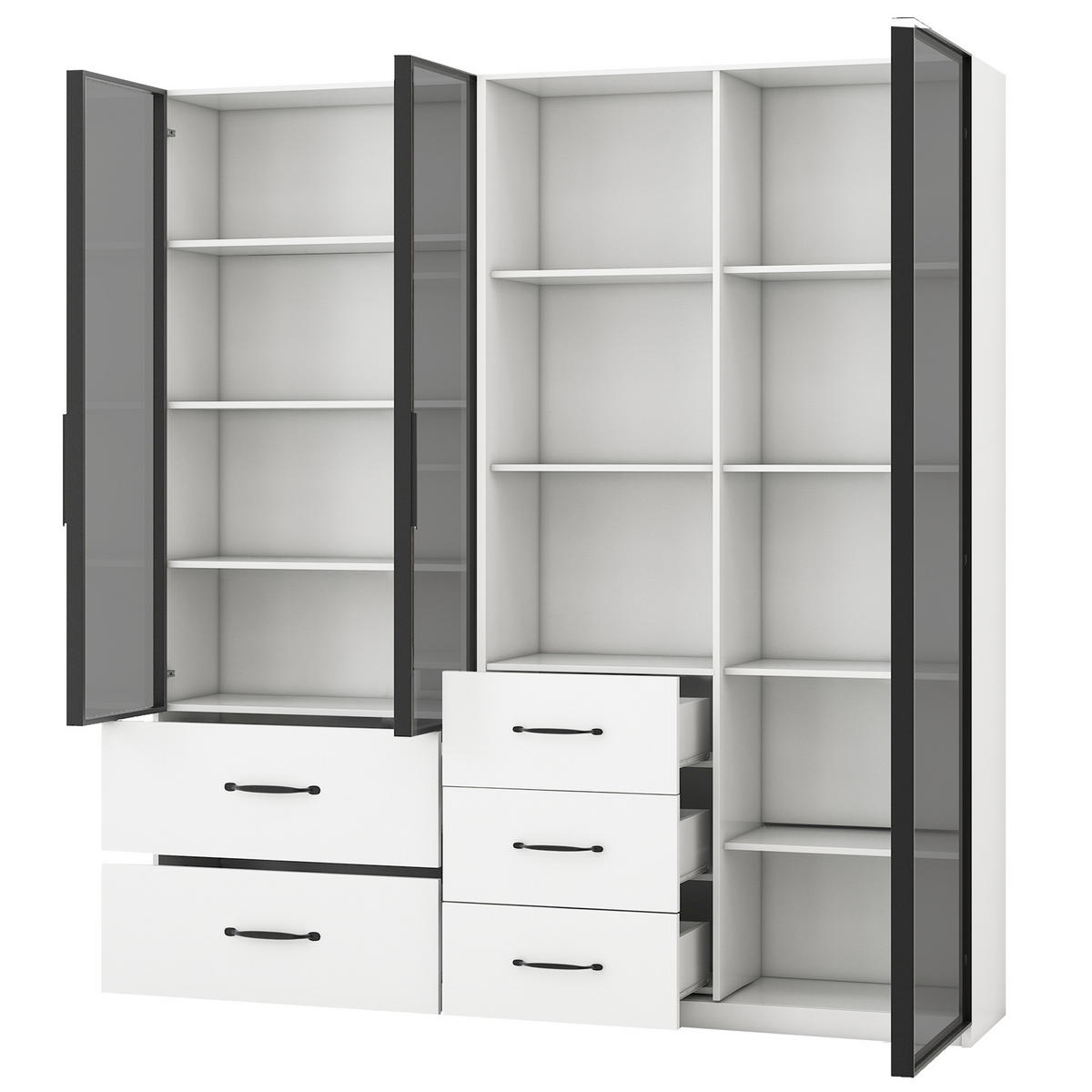 VITRINE 140cm Glas LED Bücherregal multifunktional modern - Weiß, Holzwerkstoff (140/160/40cm) - FLIEKS