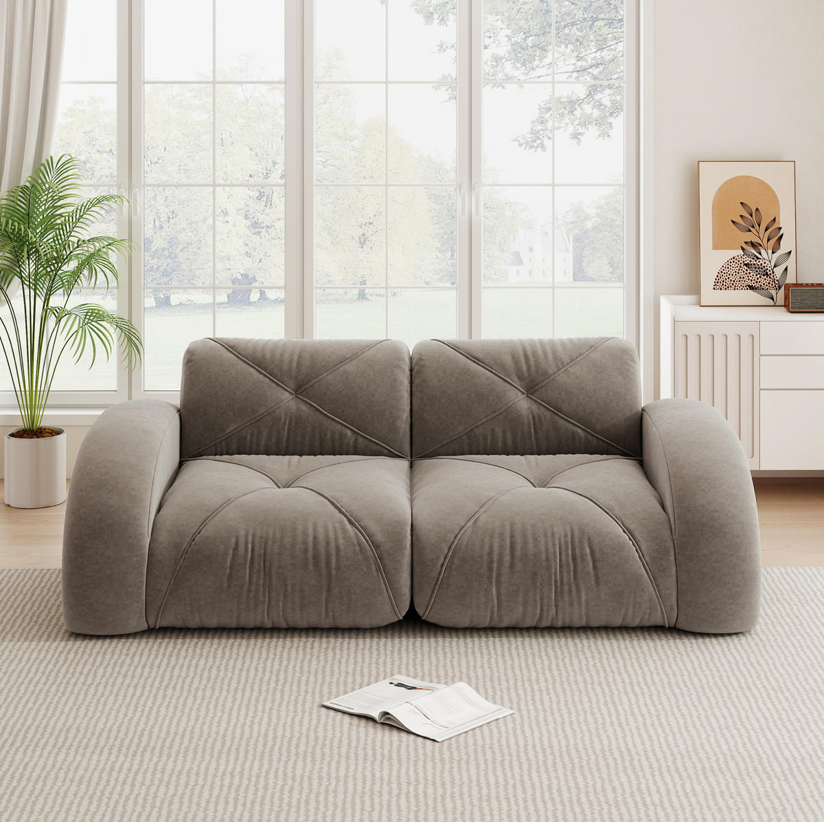 MODULOVÁ pohovka 2místná taupe z chenille bez rámu s 32D pěnou - hnědá, textil (95/76/204cm) - OKWISH