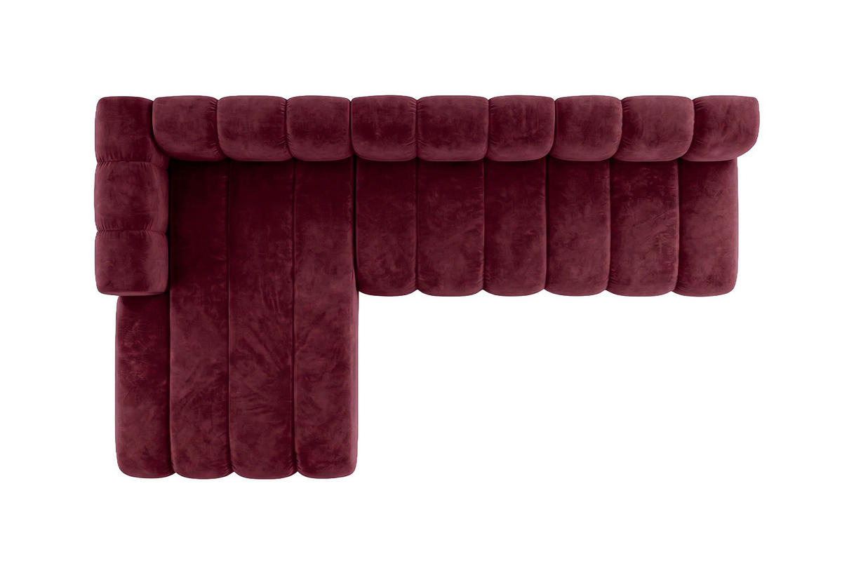 ECKSOFA Modulares In L-Form, Velvet-Stoff Riviera, Rotwein, Links, GRAND 295 cm - Dunkelrot, Holz (295/179cm) - Kaiser Möbel