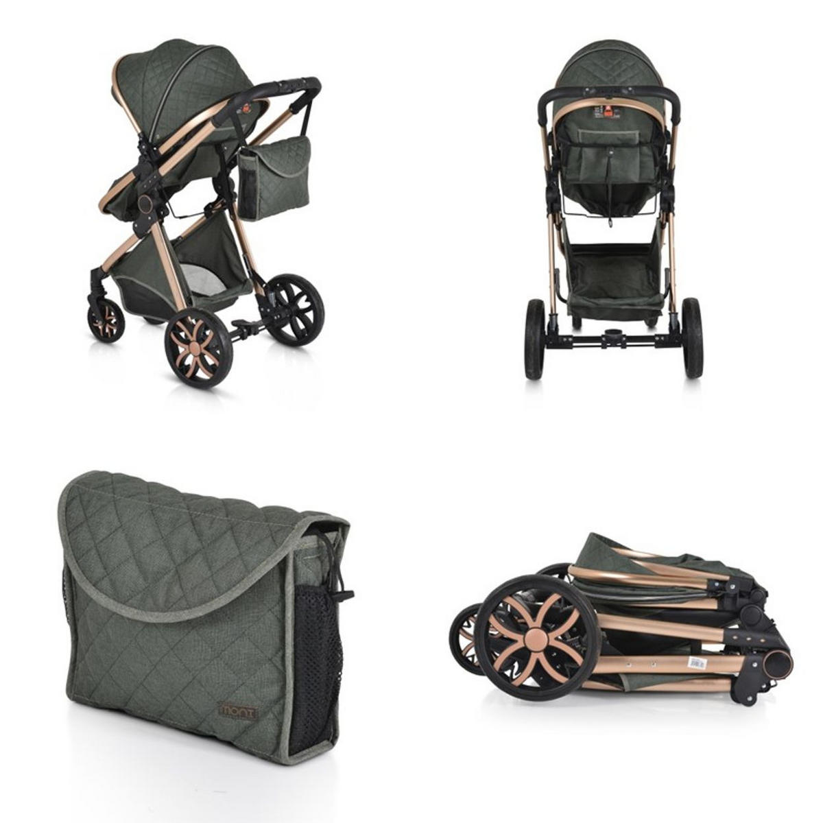 KINDERWAGEN Alma grün Sportsitz Tragetasche umbaubar Wickeltasche Sitz umkehrbar - Grün, Metall (90/60/120cm) - Moni