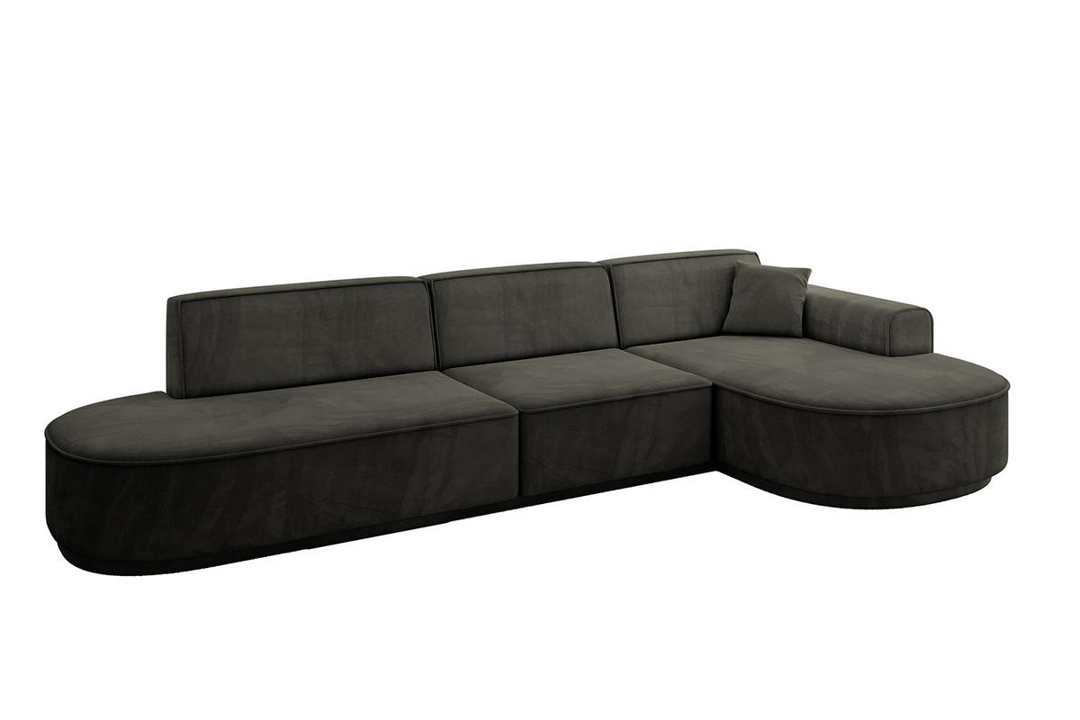 ECKSOFA Ottomane Rechts MARI-L2-v3 - 328x171x83 cm Schwarz Velours - Schwarz, Holzwerkstoff/Kunststoff (171/328cm) - ALTDECOR