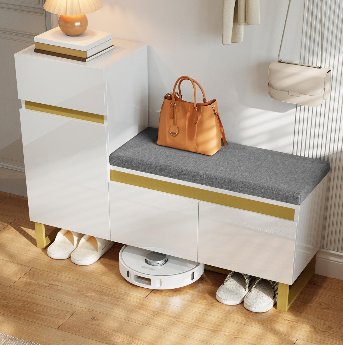 SCHUHSCHRANK aus MDF 120x35x85cm in Weiß mit Sitzbank - Weiß, Holzwerkstoff (120/85/35cm) - Modfu