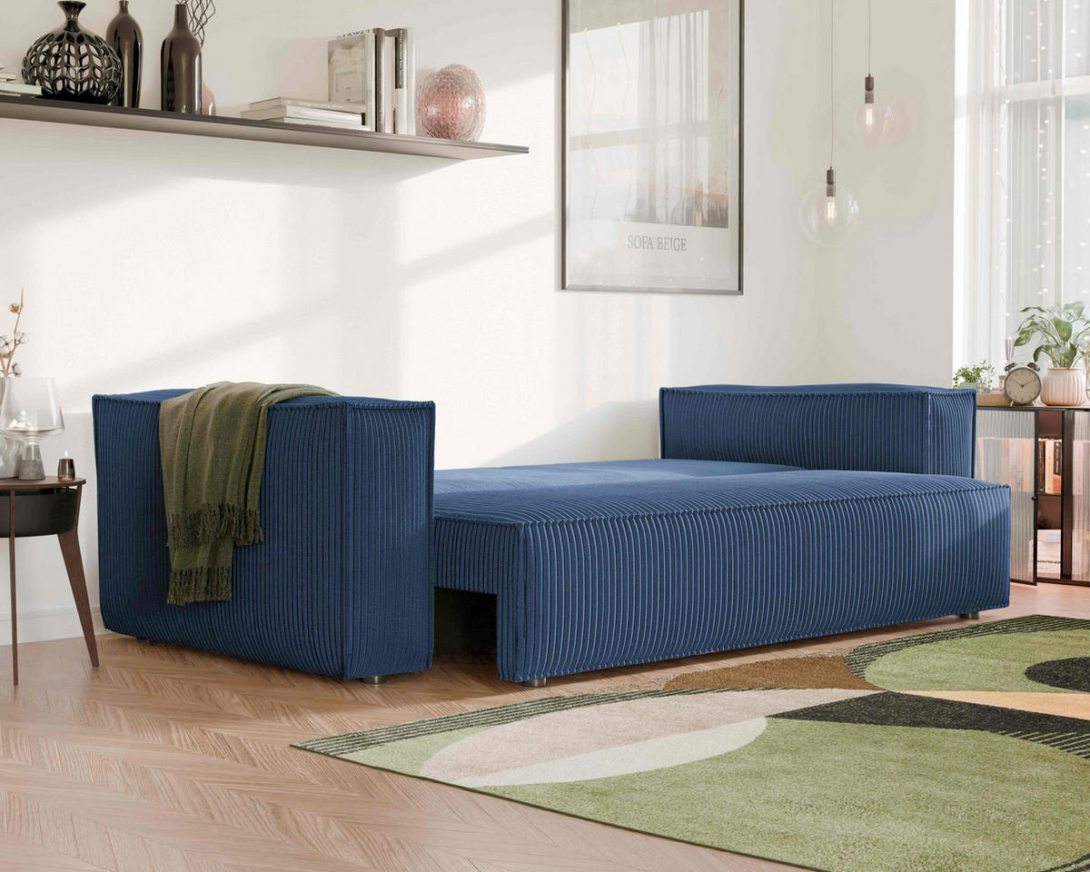 SOFA mit Schlaffunktion und Bettkasten, Blau - Blau, Holzwerkstoff/Textil (240/84/105cm) - Idohome