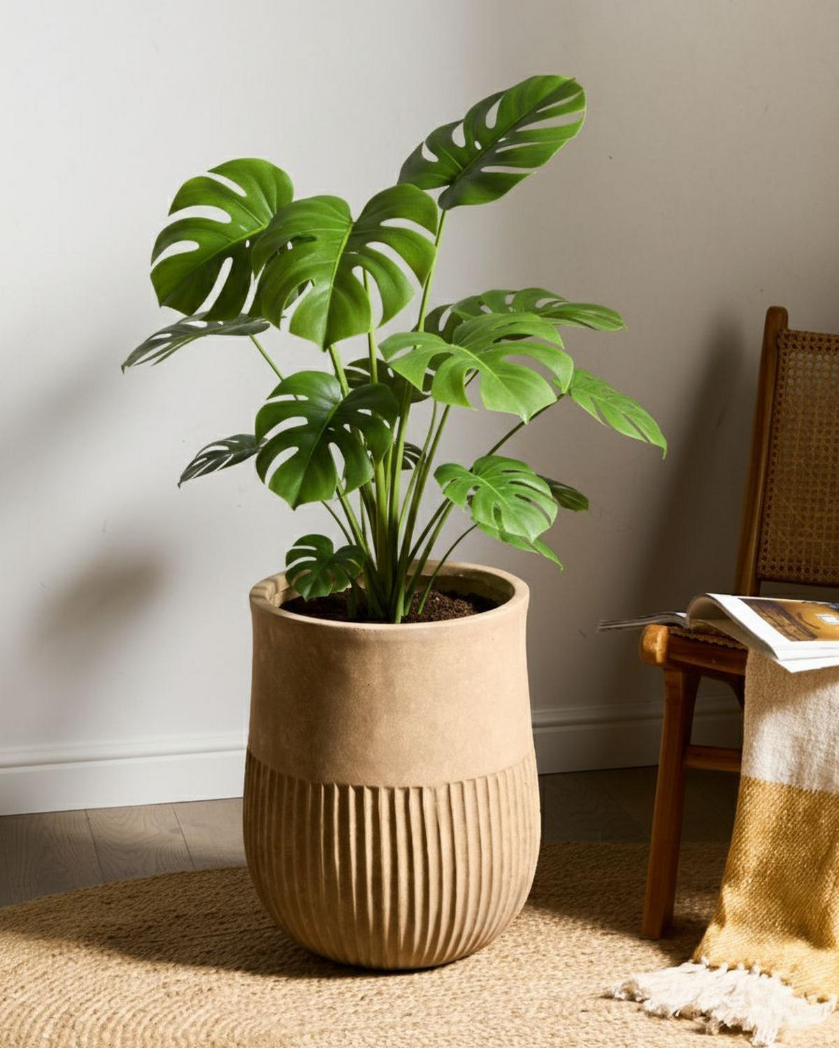 BLUMENKÜBEL Beige Pylaros - Beige, Keramik (47cm) - Beliani