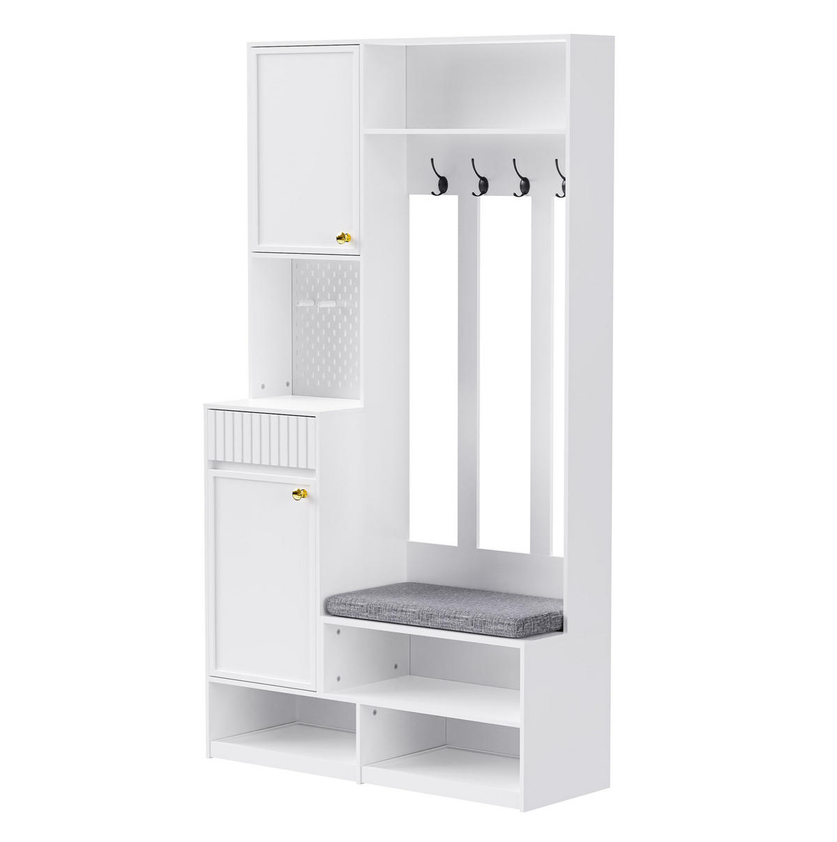 GARDEROBENSET mit Sitzbank 100 x 35 x 180 cm MDF Weiß - Weiß, Holzwerkstoff (35/180/100cm) - Beauniv