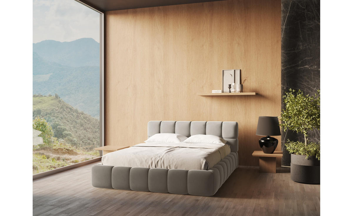 POLSTERBETT mit Bettkasten und Lattenrost 180x228 Grau - Taupe/Schwarz, Kunststoff/Textil (160/200cm) - Makamii