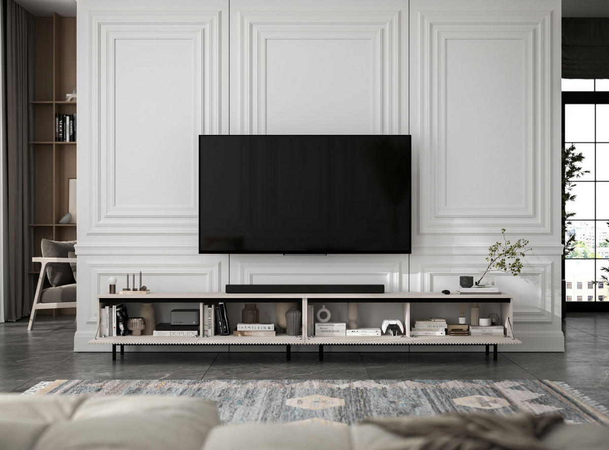 TV-LOWBOARD 2-er Set Selene Kaschmir Matt mit Metallrahmen 140 cm - Kaschmir/Beige, Holzwerkstoff/Metall (280/44/35cm) - Meble Lindner