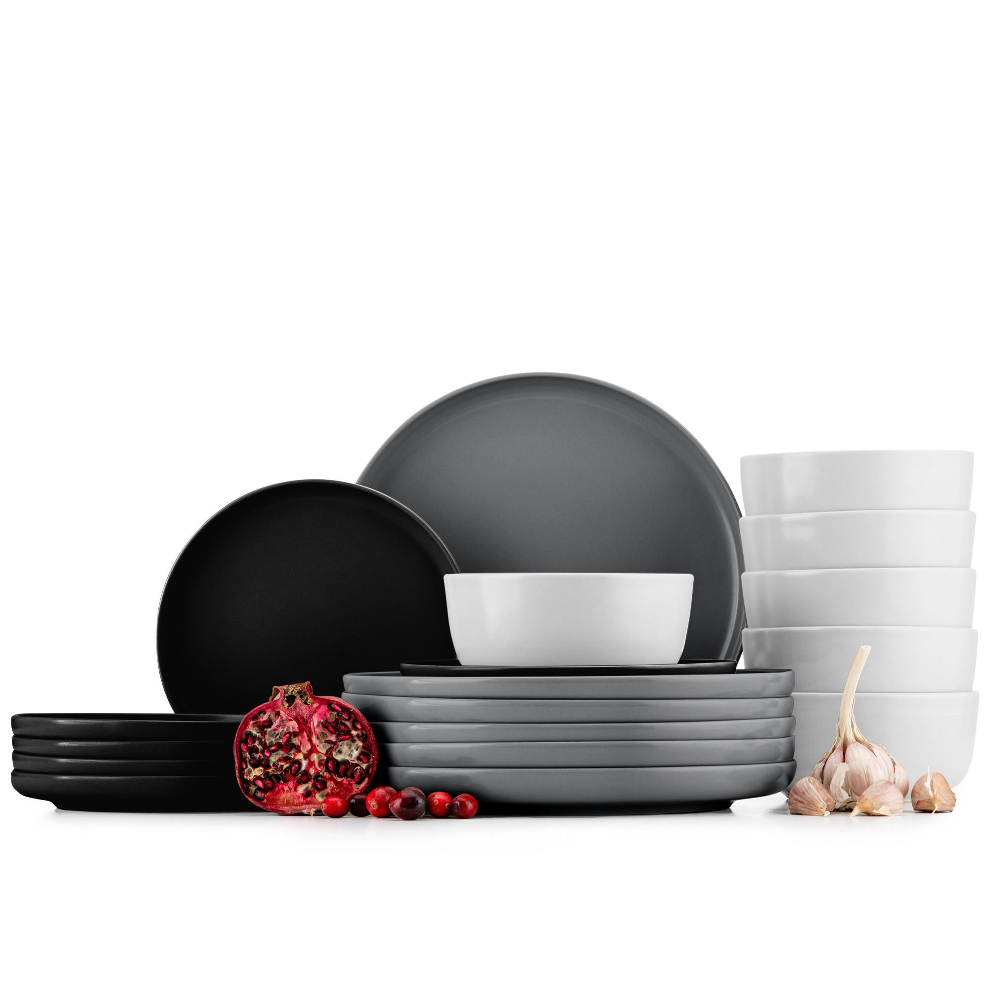 TAFELSERVICE VICTO Schüssel 6 Personen 18-tlg - Weiß/Grau, Keramik (27/2/27cm) - KONSIMO®