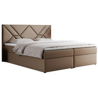 BOXBETT NEOMI 180/200 - Braun Kunstleder - H4 - Topper T25 - Braun, Holz/Textil (180/200cm)