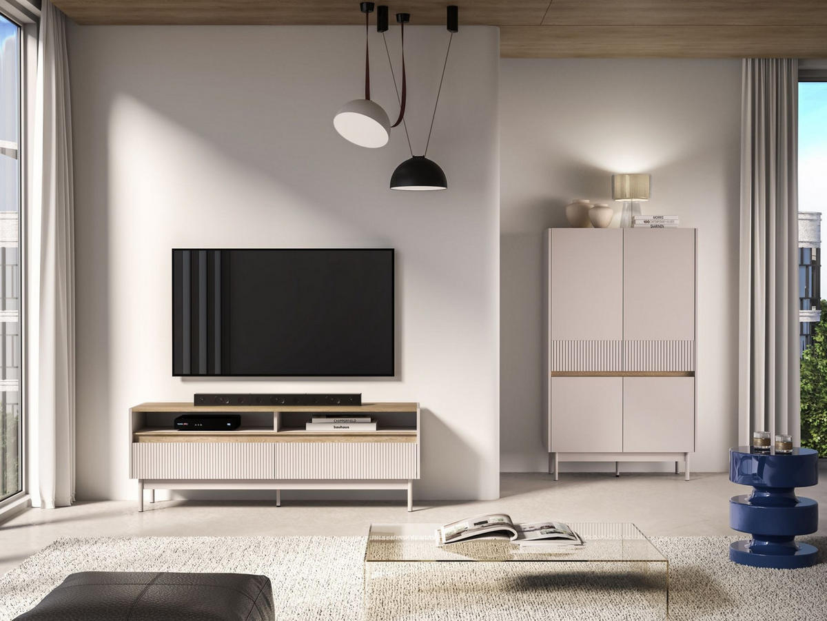 TV-LOWBOARD Dunea Kaschmirgrau/Eichenholzoptik 154/40/55 cm - Taupe/Beige, Holzwerkstoff/Metall (154/55/40cm) - Selsey