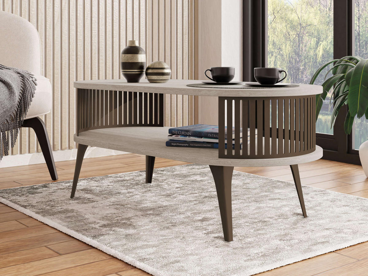 COUCHTISCH Roenni Oval Braun - Taupe/Braun, Holzwerkstoff/Metall (100/50/44cm) - MIRJAN24