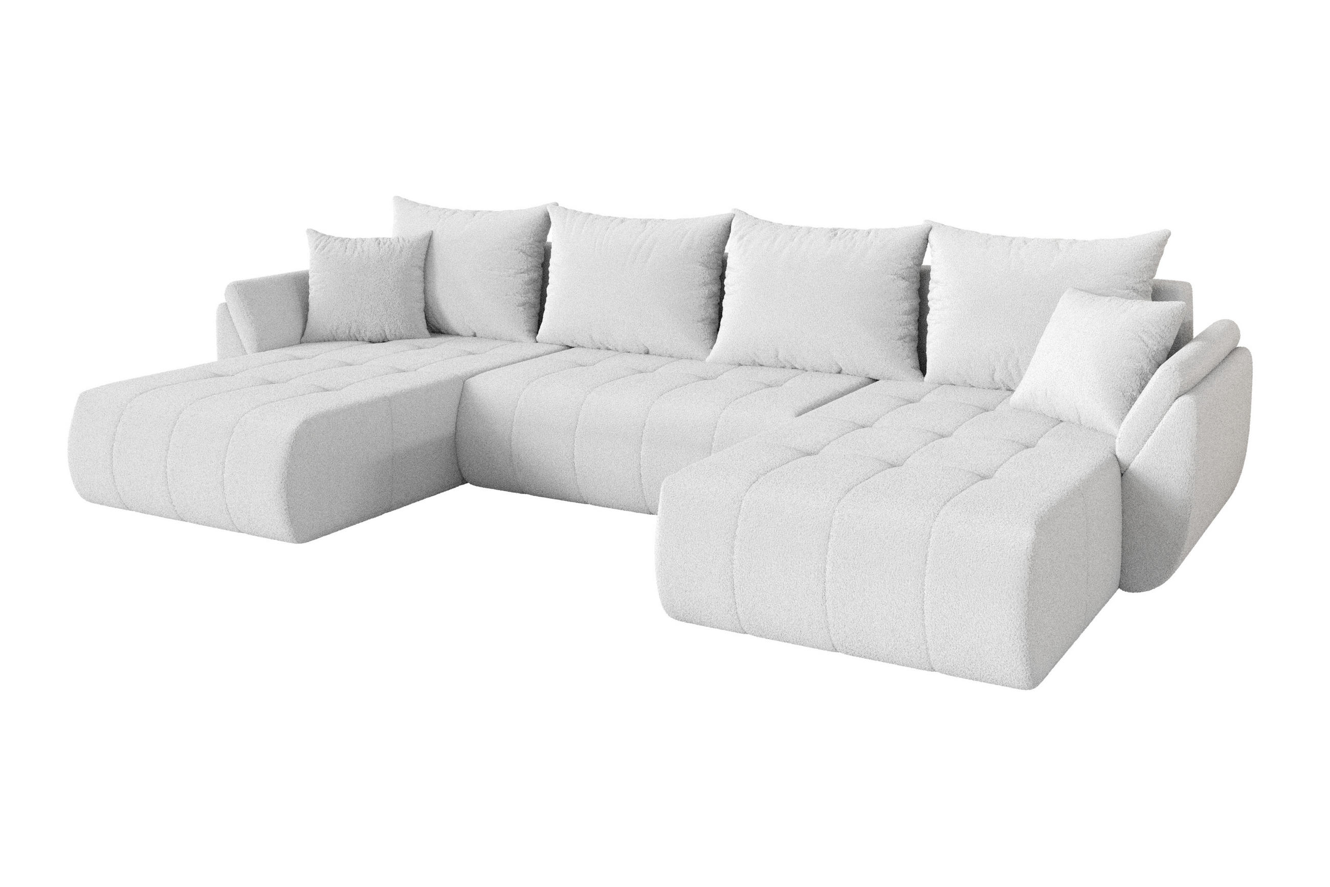 SEDACÍ SOUPRAVA DO U s funkcí spaní a úložným prostorem TOKO-U 378x194x86 bílá bouclé - bílá/černá, kompozitní dřevo/textil (378/86/194cm) - ALTDECOR