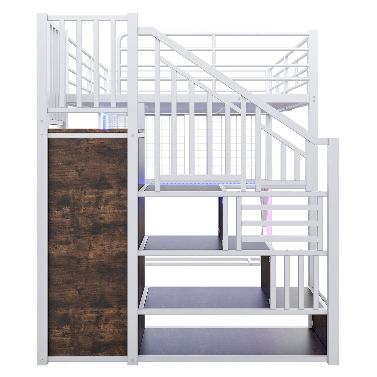 HOCHBETT 140/200 cm mit LED-Leuchten, Ablageleiter und Schreibtisch, Weiß - Weiß, Metall (140/200cm) - OKWISH