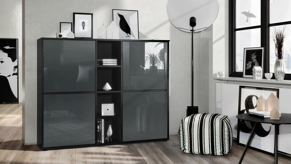 HIGHBOARD Cuba Türen in Grau Hochglanz - Grau, Holzwerkstoff (130.5/105.5/35.5cm) - Vladon