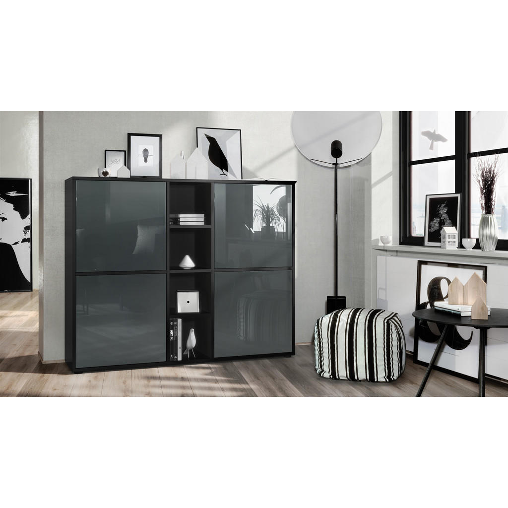 Thumbnail - Vladon Highboard, Grau, Holzwerkstoff, 130.5x105.5x35.5 cm, Wohnzimmer, Kommoden & Sideboards, Highboards