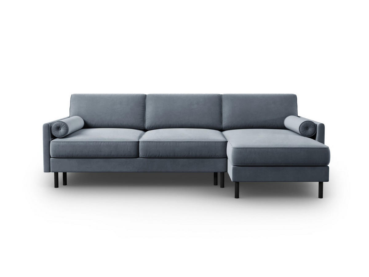 AUSKLAPPBARES-ECKSOFA rechts mit Container Scott aus Samt hellblau 5 Sitzplätze - Hellblau, Textil (142/212cm) - Micadoni