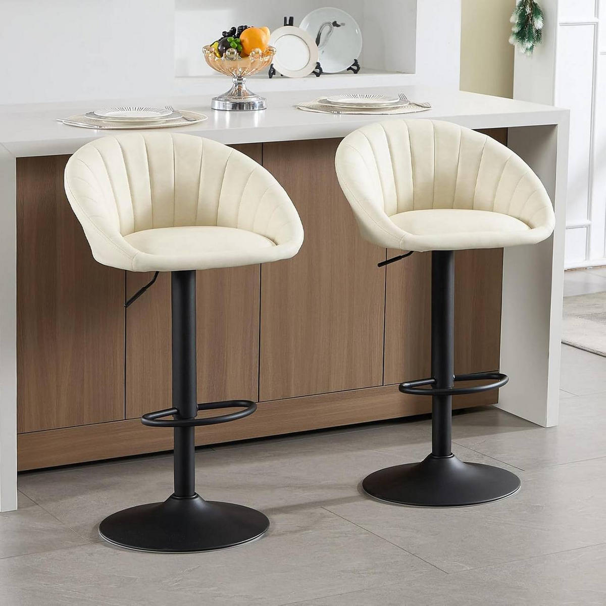 BARHOCKER Kunstleder, Metall, Beige - Beige/Schwarz, Kunststoff/Metall (53/83/45cm) - Woltu
