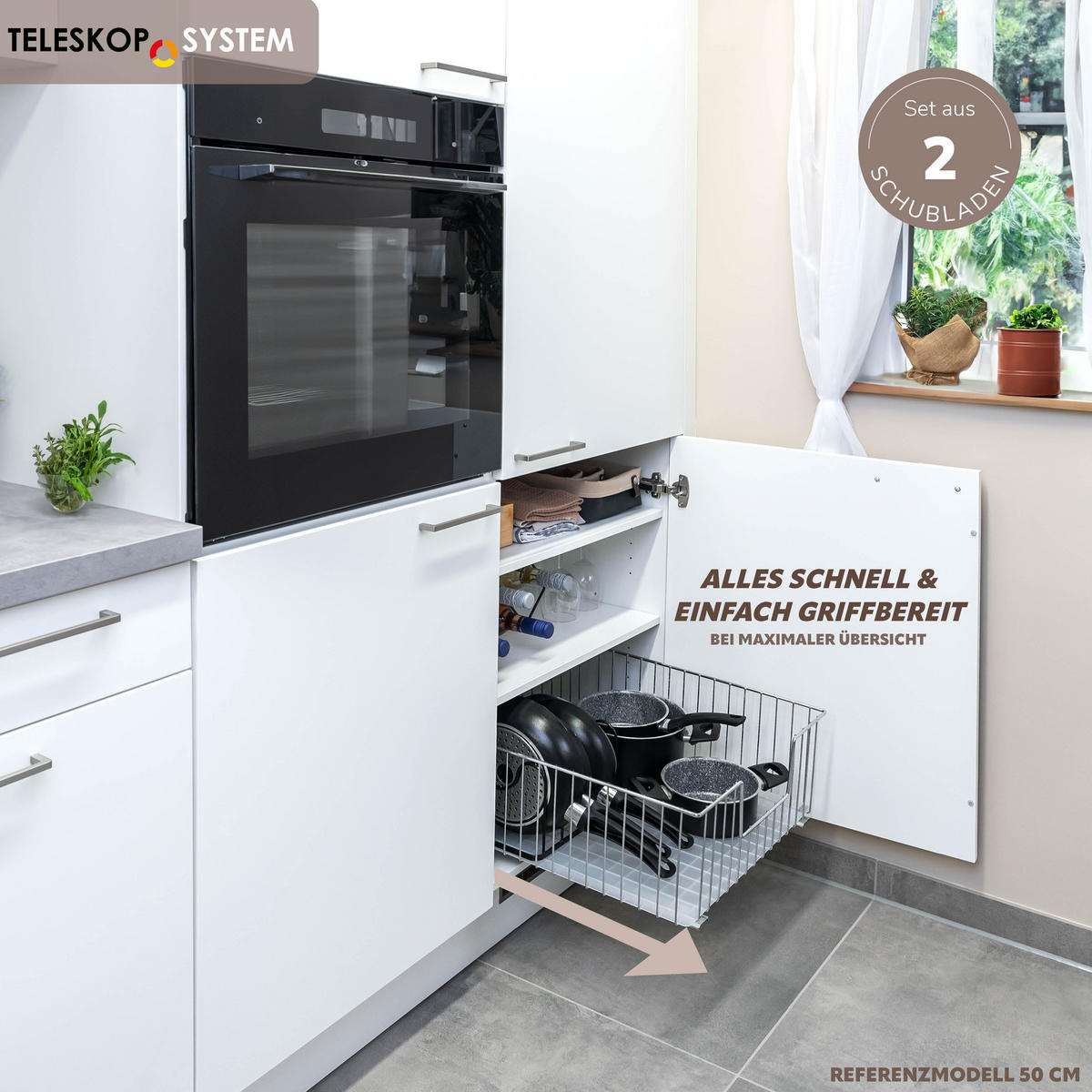 SCHRANK-KORBAUSZUG 30 cm, Silber, Metall - Chromfarben, Metall (30/23/50.5cm) - bremermann