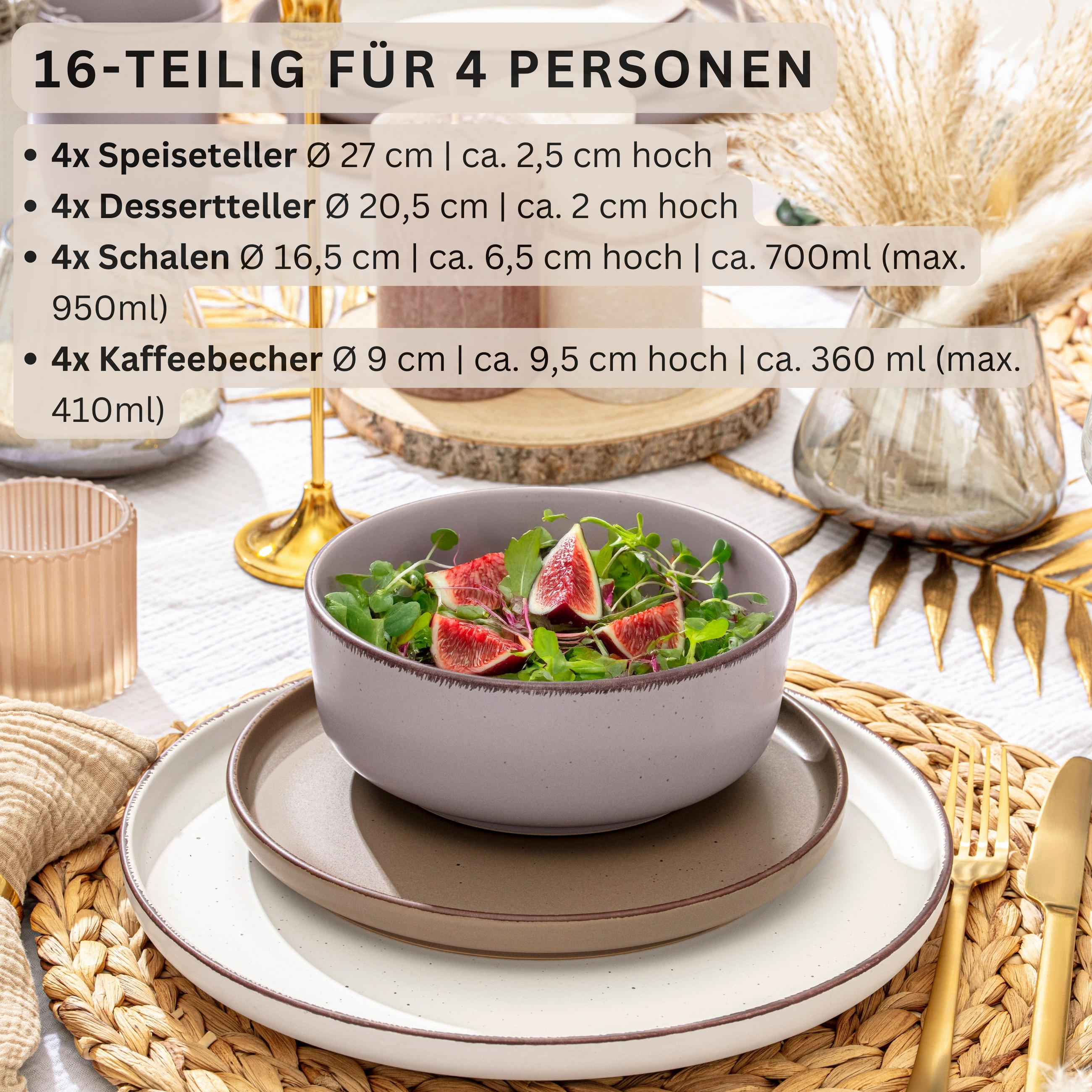 KOMBISERVICE BOMBAY ERDFARBEN - 16 teilig aus Steingut - Multicolor/Braun, Stein (50/30/80cm) - Sänger