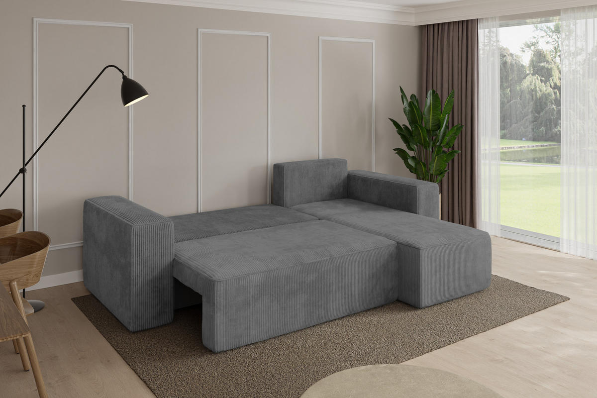ROHOVÁ SEDAČKA s funkcí spaní, otoman vpravo SENO-L 249x139x85 tmavě šedá manšestr - černá/tmavě šedá, kompozitní dřevo/textil (249/139cm) - ALTDECOR