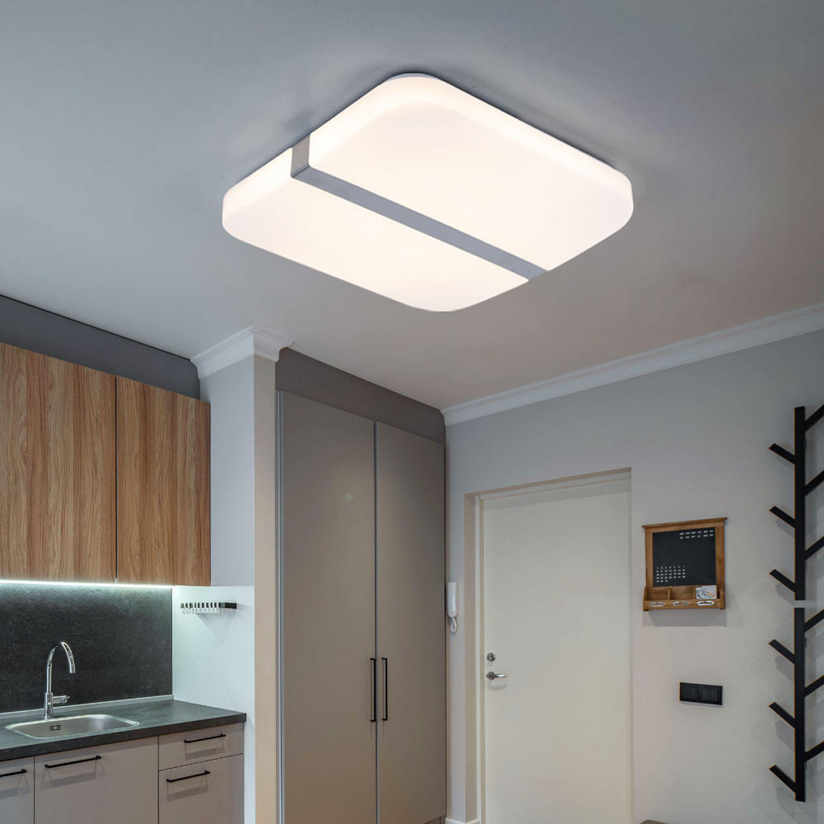 LED DECKENLEUCHTE Chrom Weiß Quadrat - Weiß, Metall (33/33/5.5cm) - Globo Lighting