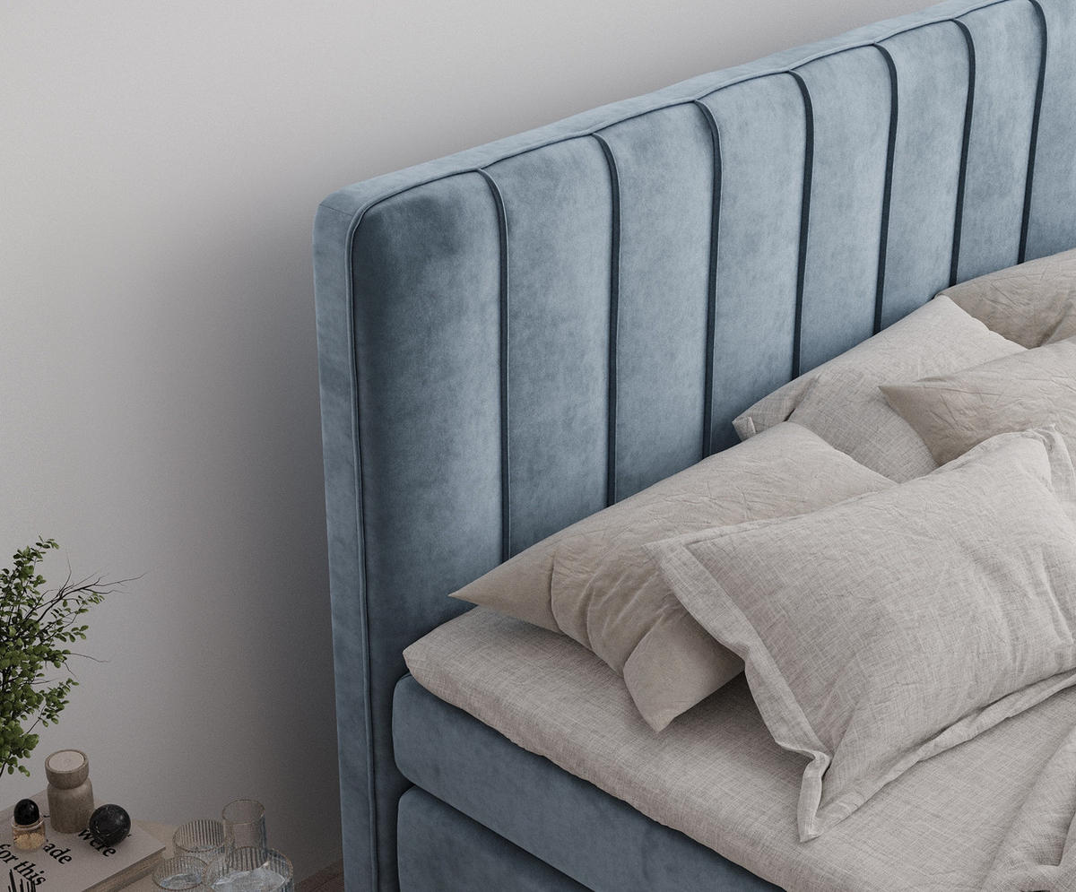BOXSPRINGBETT Novara Blau Grau 140/200 cm - Blaugrau/Schwarz, Holz/Holzwerkstoff (140/200cm) - Maison de Reve