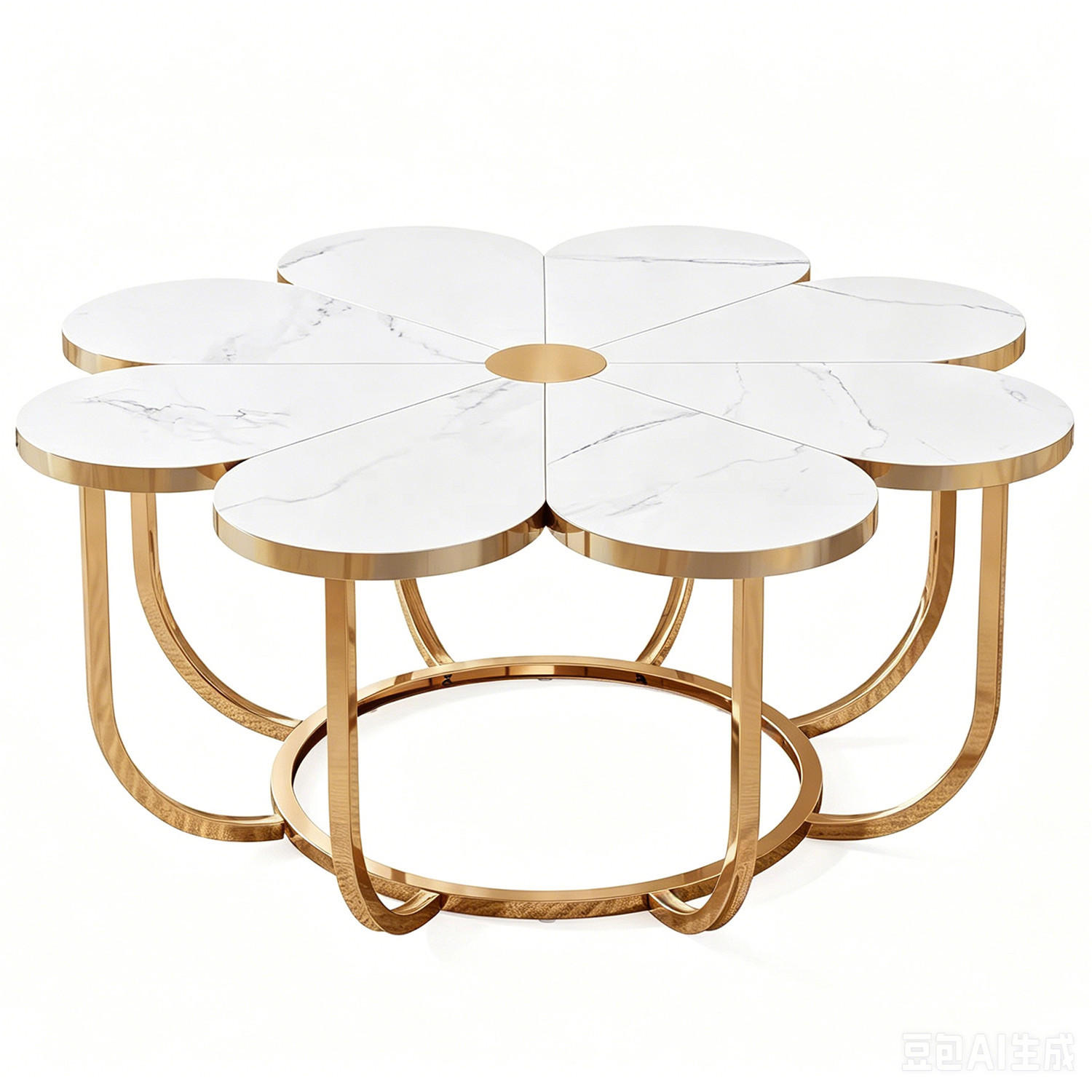 COUCHTISCH Blumenform Weiß Gold Design - Weiß, Metall (100/100/50cm) - Kaket