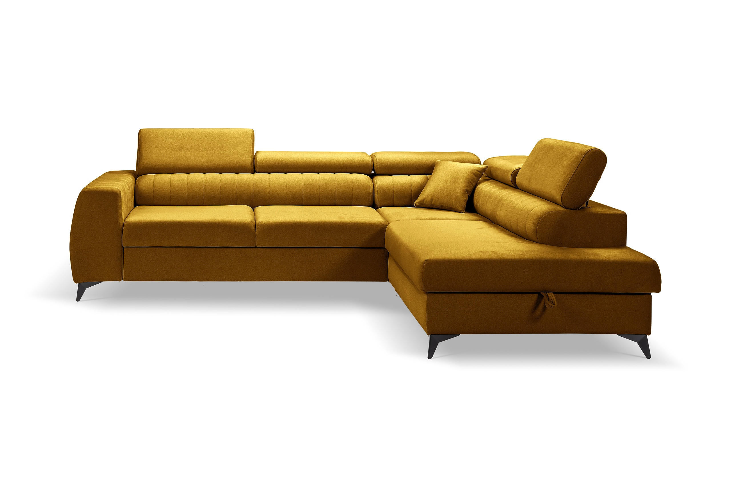 ECKSOFA PIERO L Rechts mit Schlaffunktion 195x125 Velours Gold - Goldfarben/Schwarz, Holz/Textil (203/268cm) - Muffo