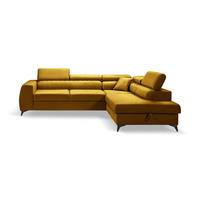ECKSOFA PIERO L Rechts mit Schlaffunktion 195x125 Velours Gold - Goldfarben/Schwarz, Holz/Textil (203/268cm) - Muffo