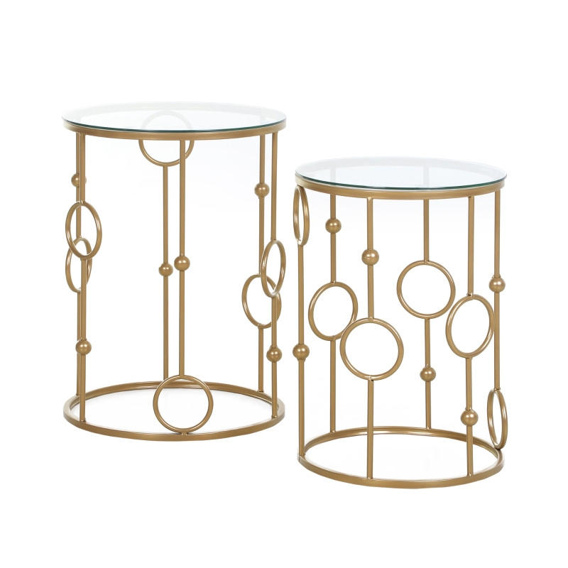 BEISTELLTISCH-SET 41/41/57 cm gold im Nesting-Design mit Glasplatte aus Metall - Goldfarben, Metall (41/41/57cm) - OKWISH