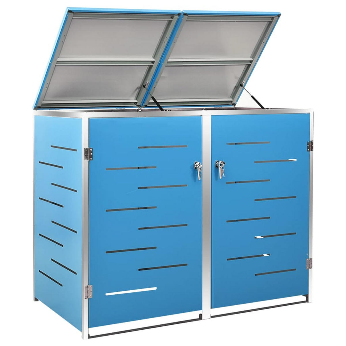 2ER Mülltonnenbox JAGU Edelstahl | Blau | 115,5x138x77,5cm | Für 2 Tonnen 240L - Blau, Metall (138/115.5/77.5cm) - DELUKE