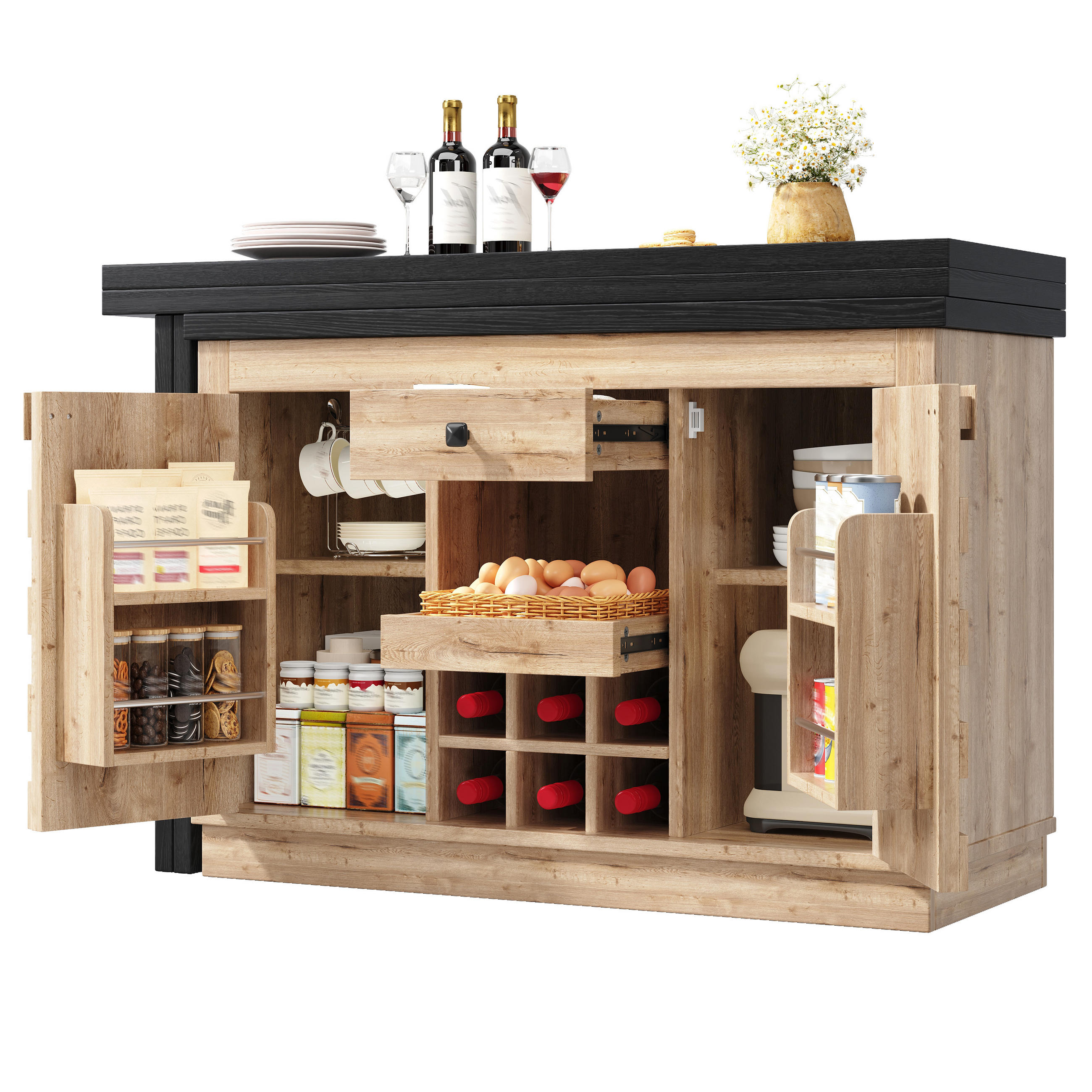 KÜCHENINSEL DE-38580 ausziehbar 120-197 cm 360° drehbar Eiche hell - Naturfarben, Holzwerkstoff (120/74.2/40cm) - ComfortXL